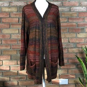 The Vermont Country Store Autumnal Color Open Cardigan with Pockets